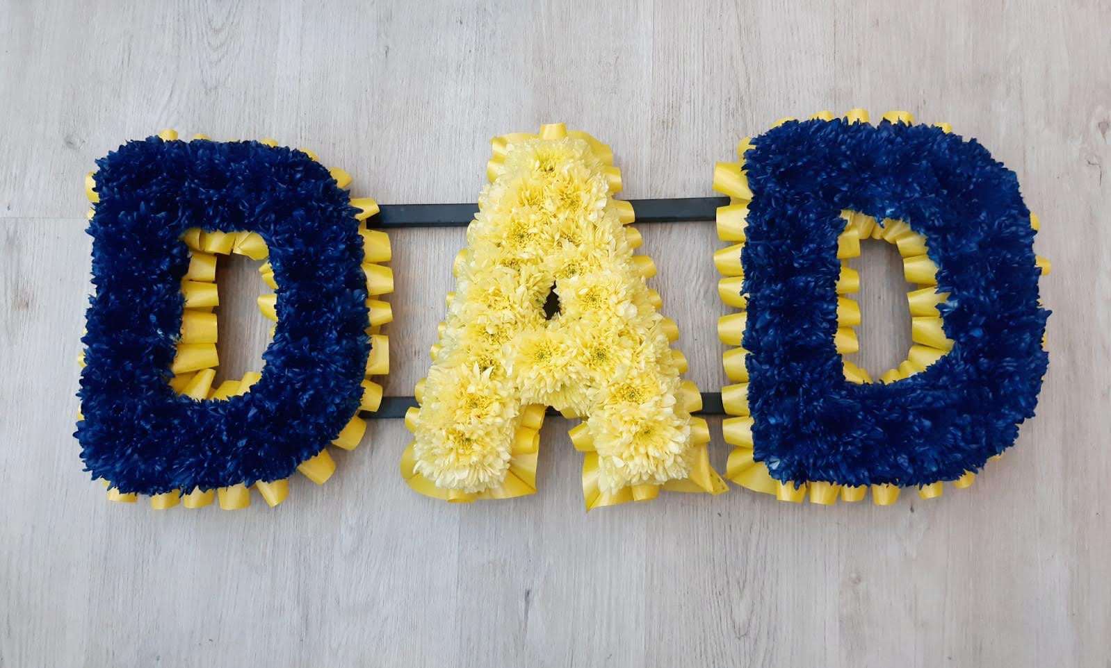 Mixed Colours Letters Funeral Tribute – Personalised Floral Letter Arrangement